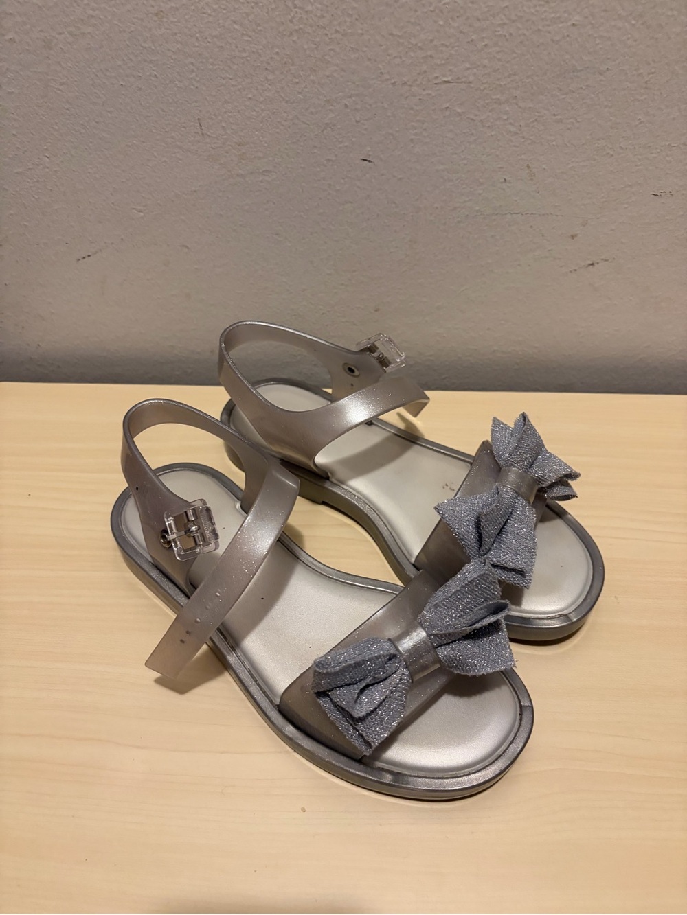 Mini Melissa Girls Silver Bow Sandals